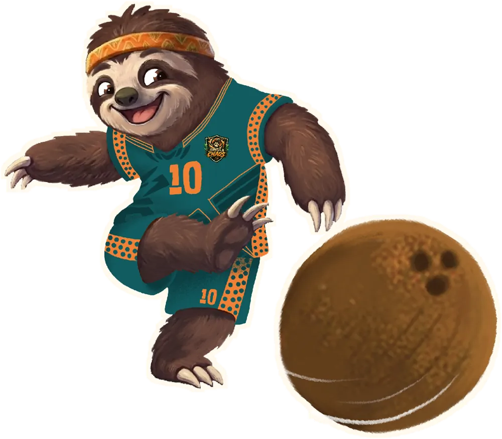Dash the sloth kicking a coconut